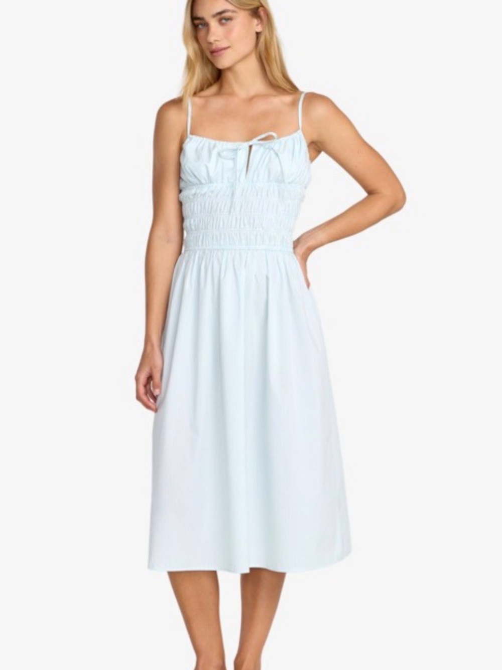 RVCA Raya Women’s Pale Blue Peplum Smocked Midi Dress Spaghetti Straps Size L